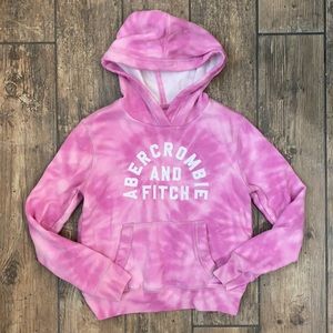 ABERCROMBIE KIDS PINK COZY TIE DYED EMBROIDERED LOGO HOODIE SZ 9/10